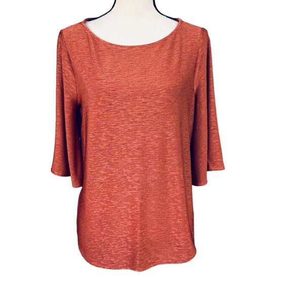 Alfani Small Top Stretch Flared Sleeves Scoop Neck Curved Hemline Heathered New - Picture 1 of 8